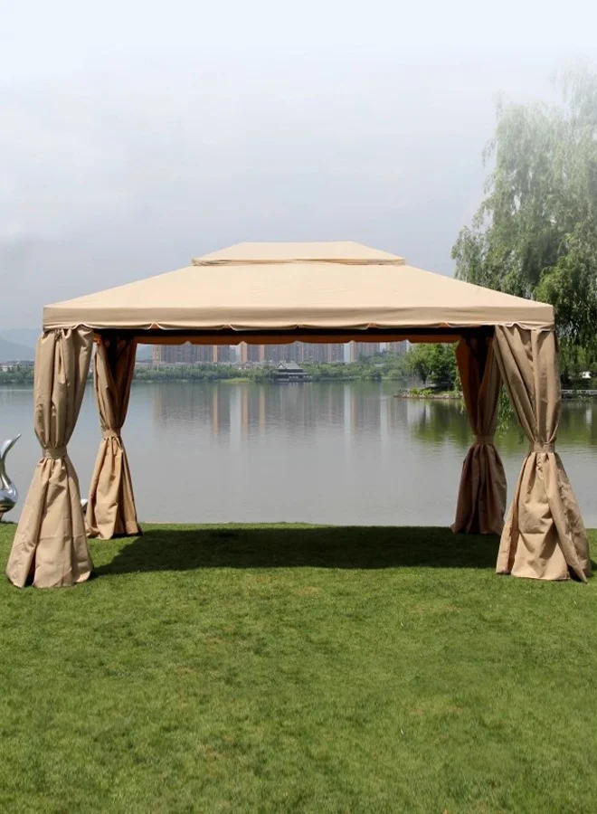 Broyhome Outdoor Garden Gazebo Aluminum Frame with Polyester Roof and Curtains (Beige, 3x4m) edyrn