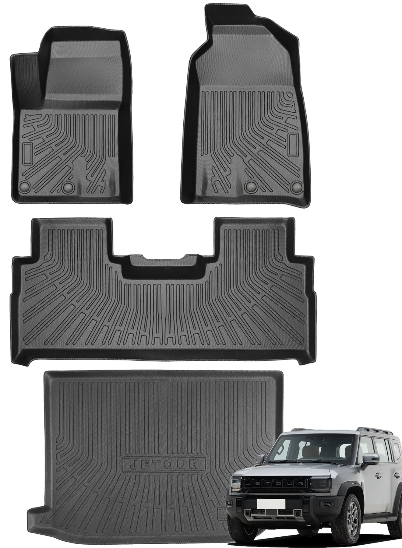 Delehehe All-Weather TPE Floor Mats and Cargo Liner Set for Jetour T2 Traveler 2024-2025 (Black, 3-Piece Set) bwcmk