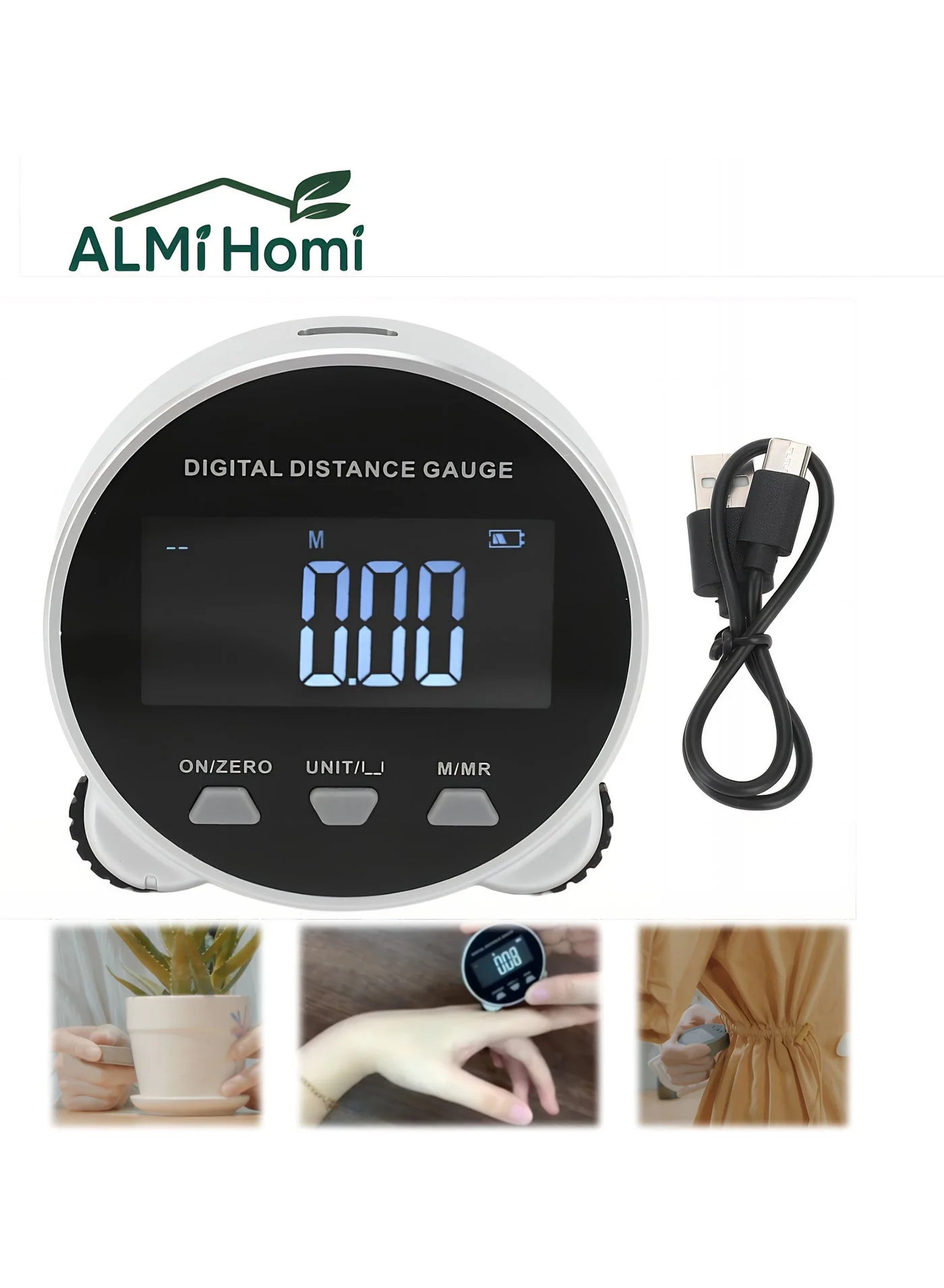 ALMiHomi Digital Measuring Tape High-Precision Electronic Ruler with LCD Display for Flat and Curved Surfaces (Rechargeable, 1 Piece) jjaa8