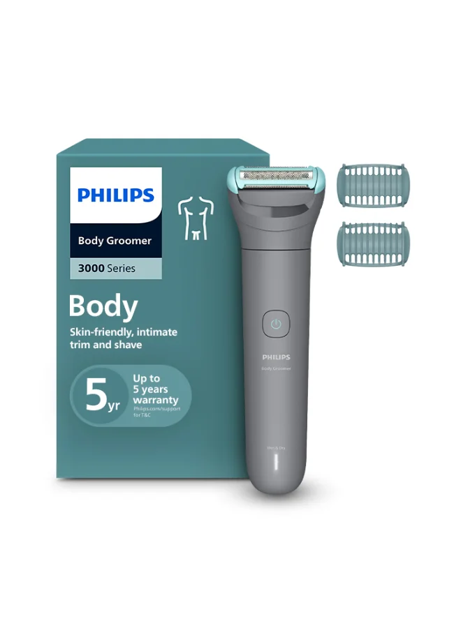 Professional Body Groomer for Men, Waterproof Electric Trimmer with 2mm and 3mm Combs, Rechargeable Cordless Shaver (Grey) ktlmh