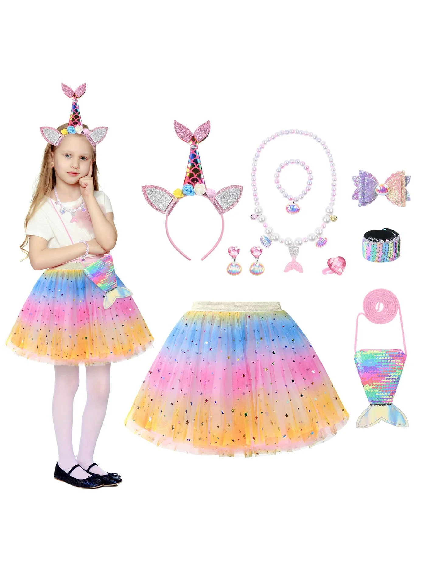 SYOSI Kids Princess Fairy Costume Set with Headband and Fibre Optic Wand (Multi-Color, One Size) x3rur