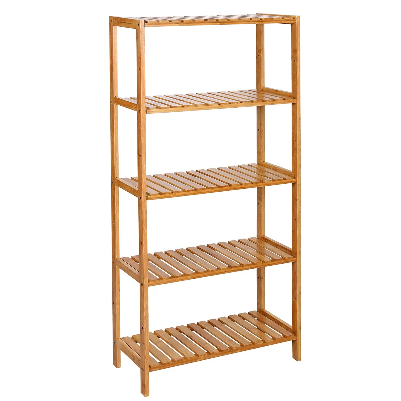 Premium Bamboo 5-Tier Storage Shelf Adjustable Bathroom Kitchen Organizer (Natural, 95 x 30 x 132 cm) iuvsv