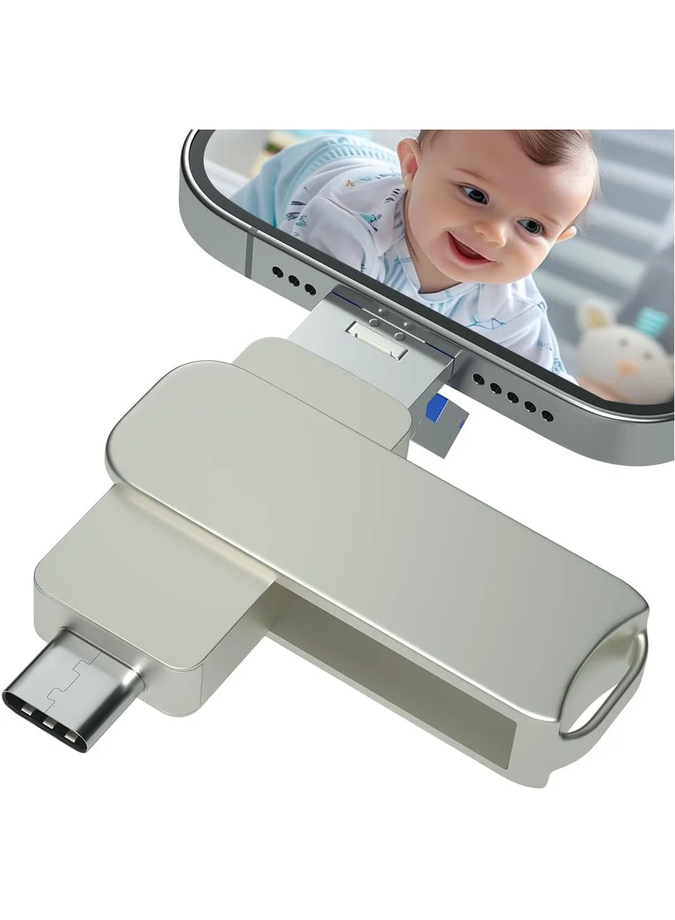INSIJAM 4-in-1 USB Flash Drive 512GB USB 3.0 High-Speed External Storage Memory Stick for Phone Tablet and PC (Silver, 512GB) 24uf2