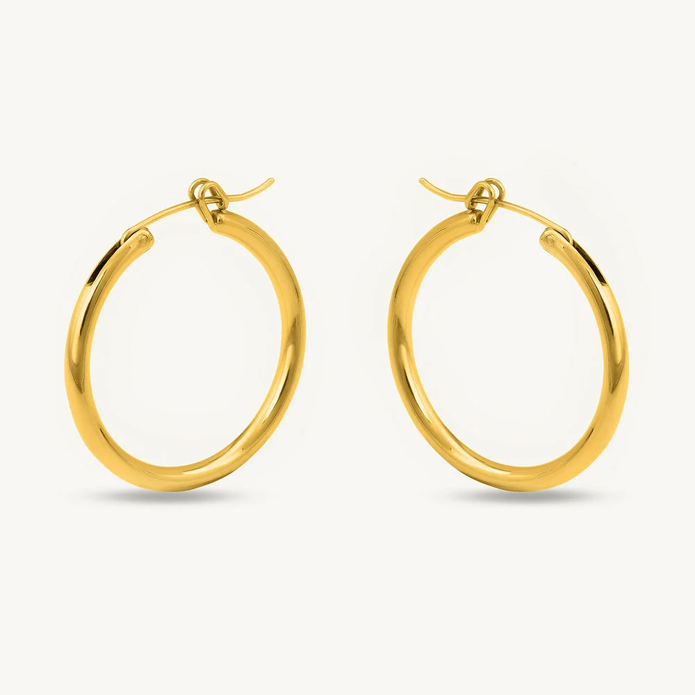 Premium 18k Gold Tone Halo Hoop Earrings for Women Elegant Minimalist Jewelry (Gold, 2.5 cm) kmr93