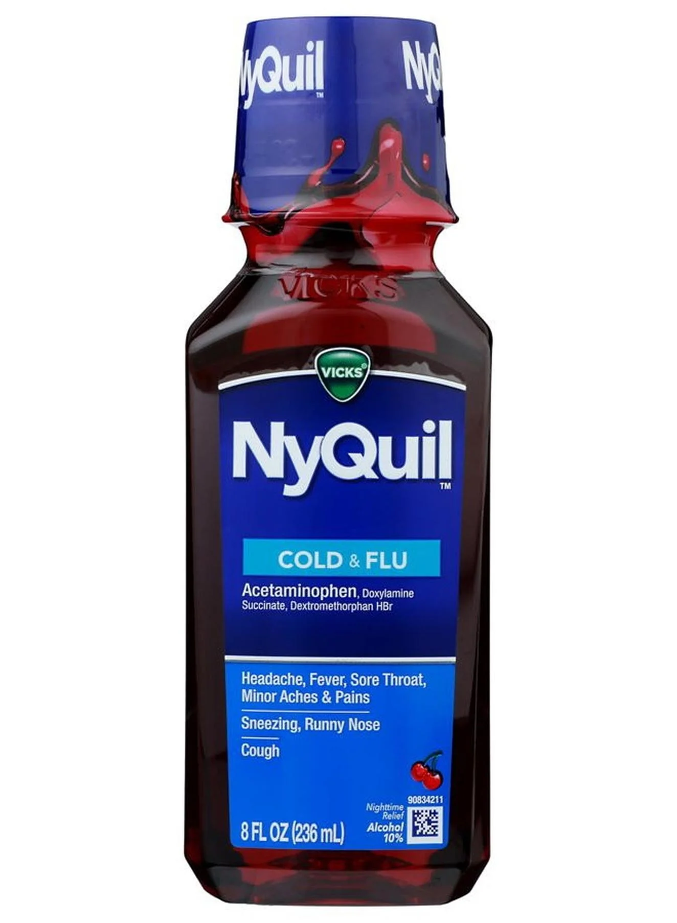 Vicks Nighttime Cough Relief Liquid Cherry Flavor (236 mL) for Adults and Children 12 Years and Older pkzdg