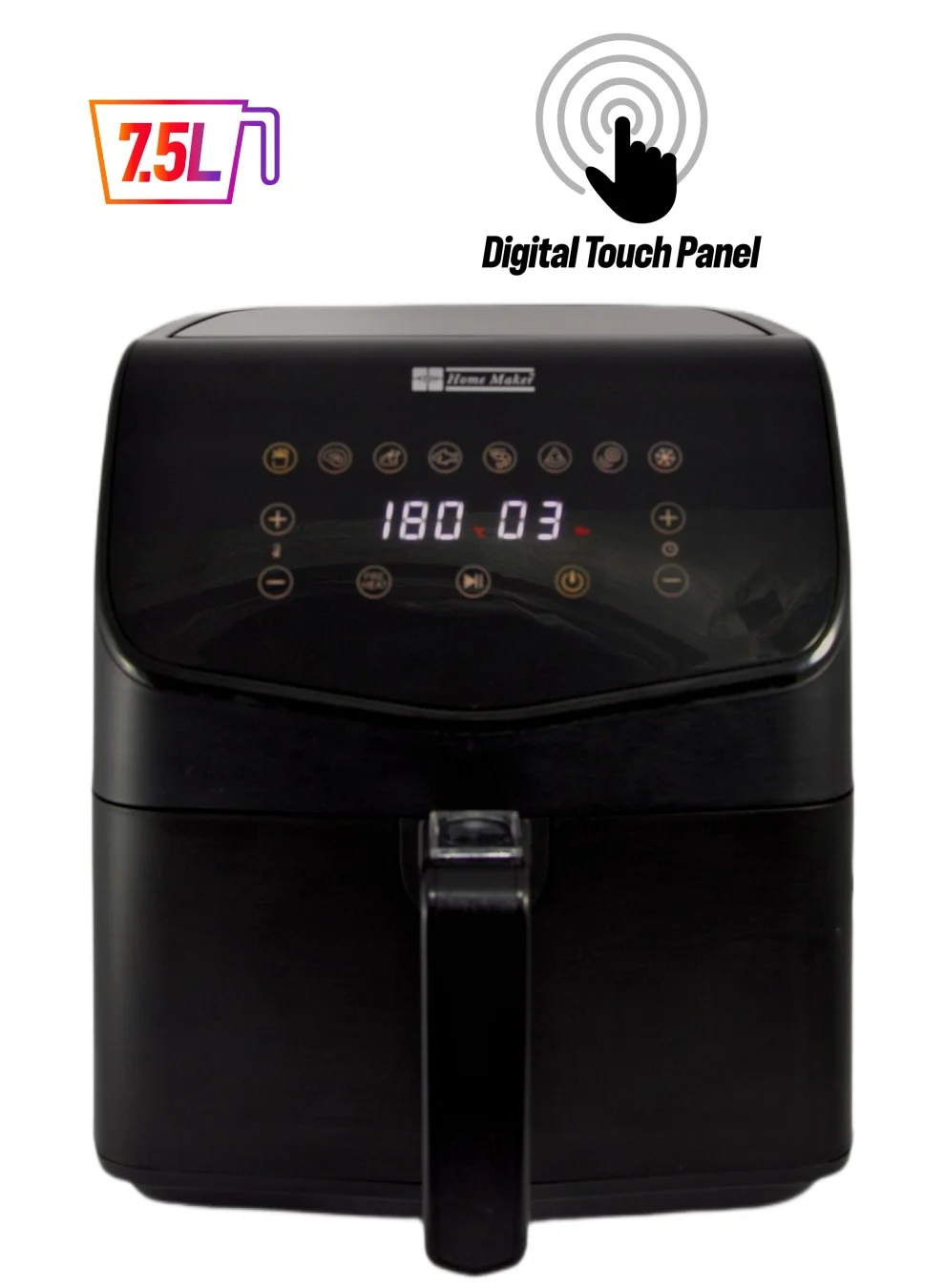 Homemaker Digital Air Fryer with Rapid Air Circulation System and Non-stick Removable Basket (Black, 7.5 L) jk31u