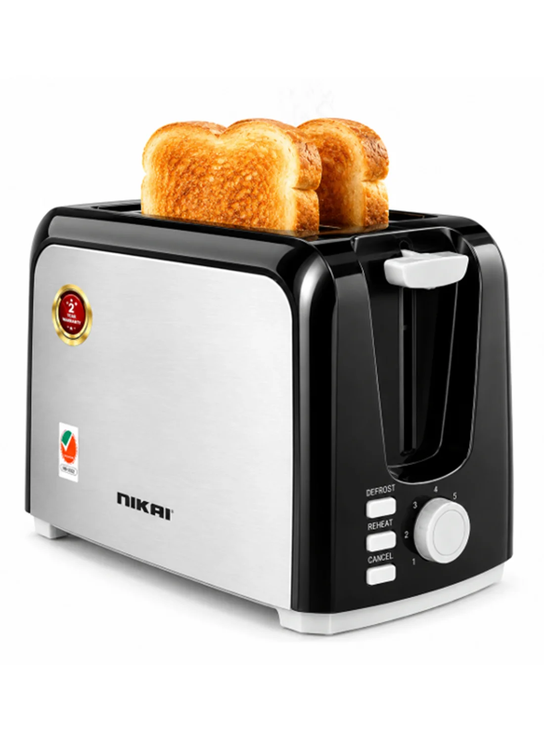 Nikai 2-Slice Bread Toaster with Reheat and Defrost Functions (Black, 750 W) lrsxp