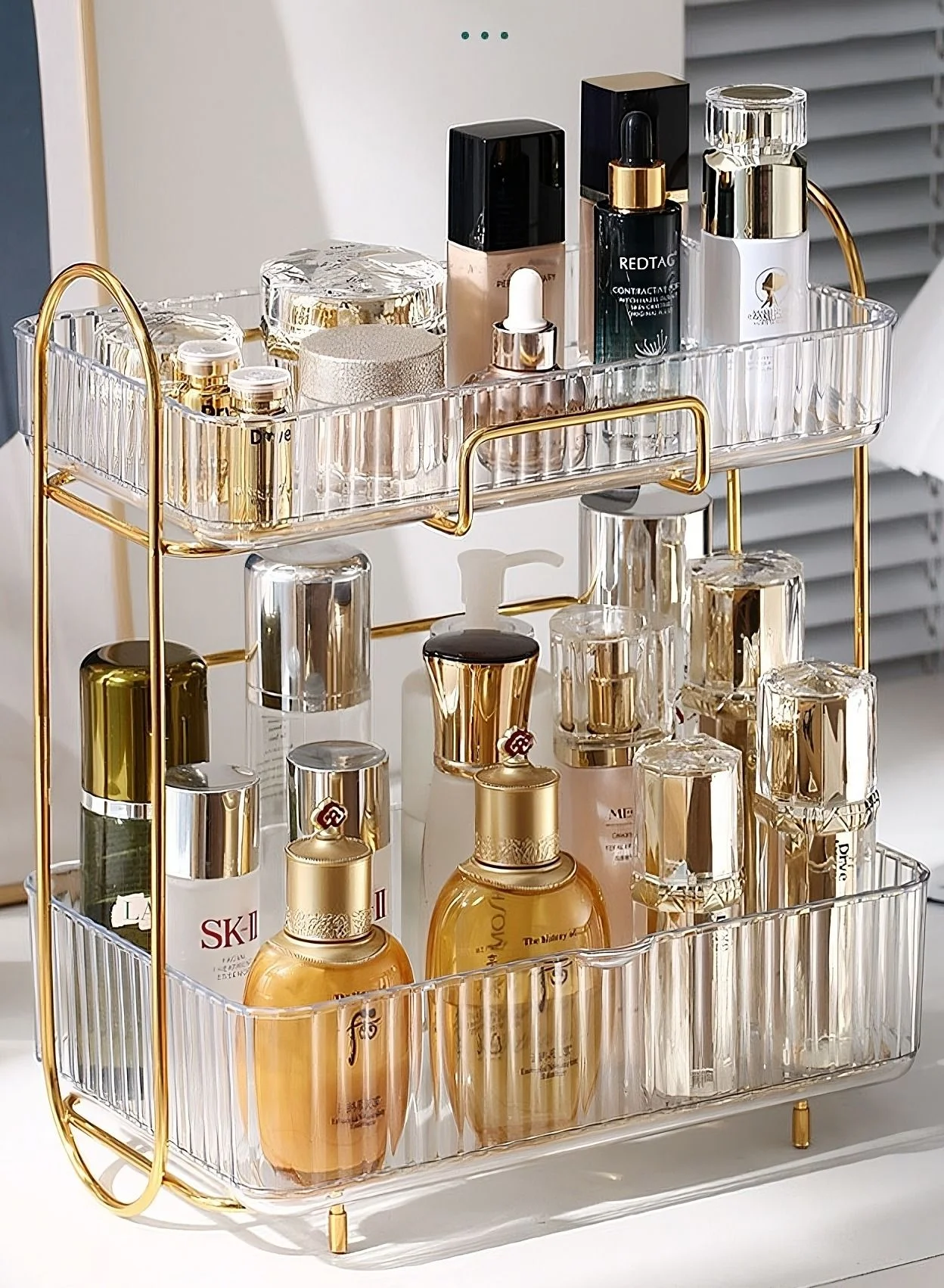 OQUERA Makeup Organizer Cosmetic Storage Box Double-Layer Desktop Rack with Drawer (Clear, 2-Tier) 2ou32