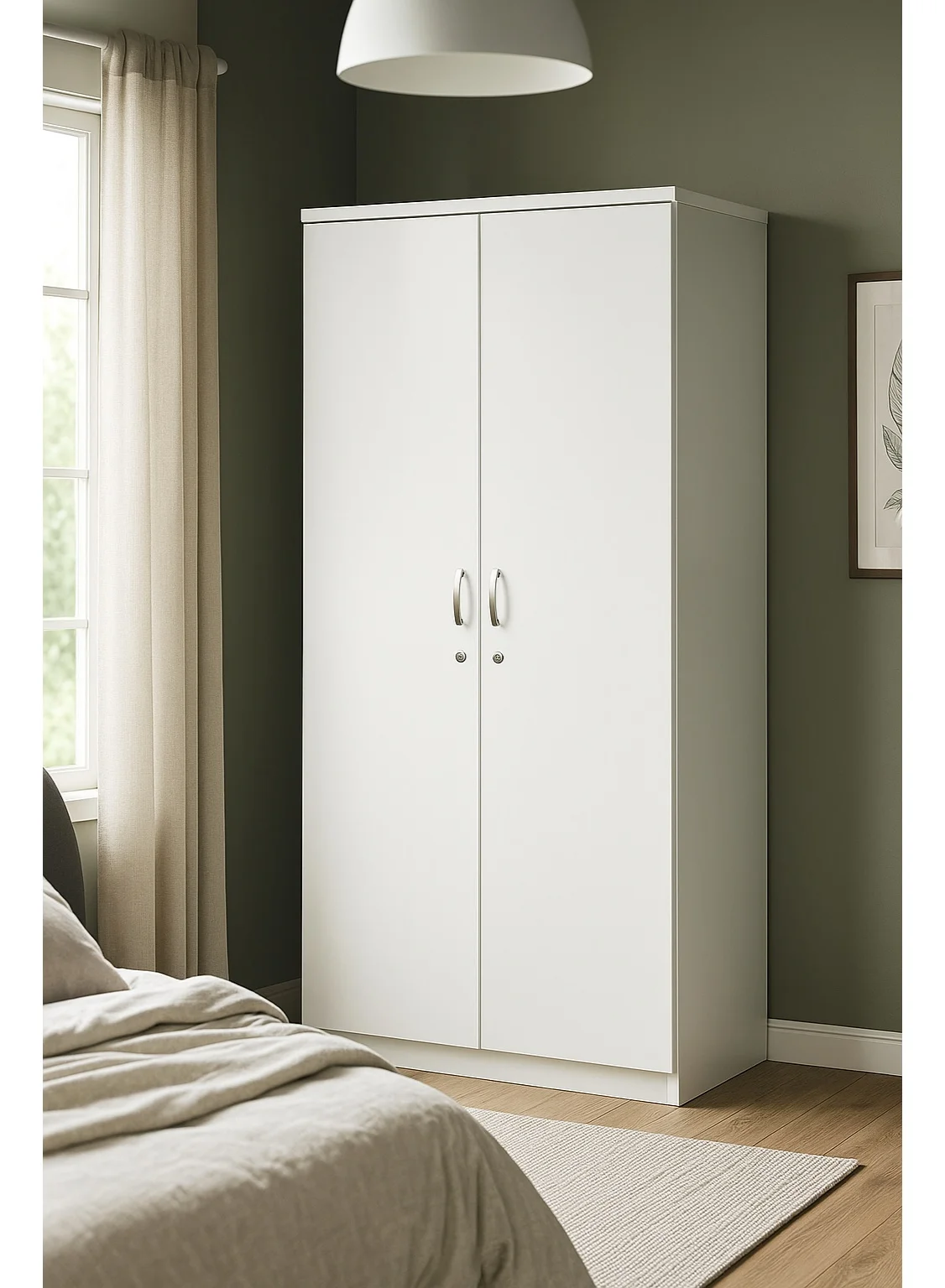 AFT Two-Door MDF Wardrobe with Lockable Compartments and Shelves (Premium White, 180 cm x 80 cm x 50 cm) f2d05