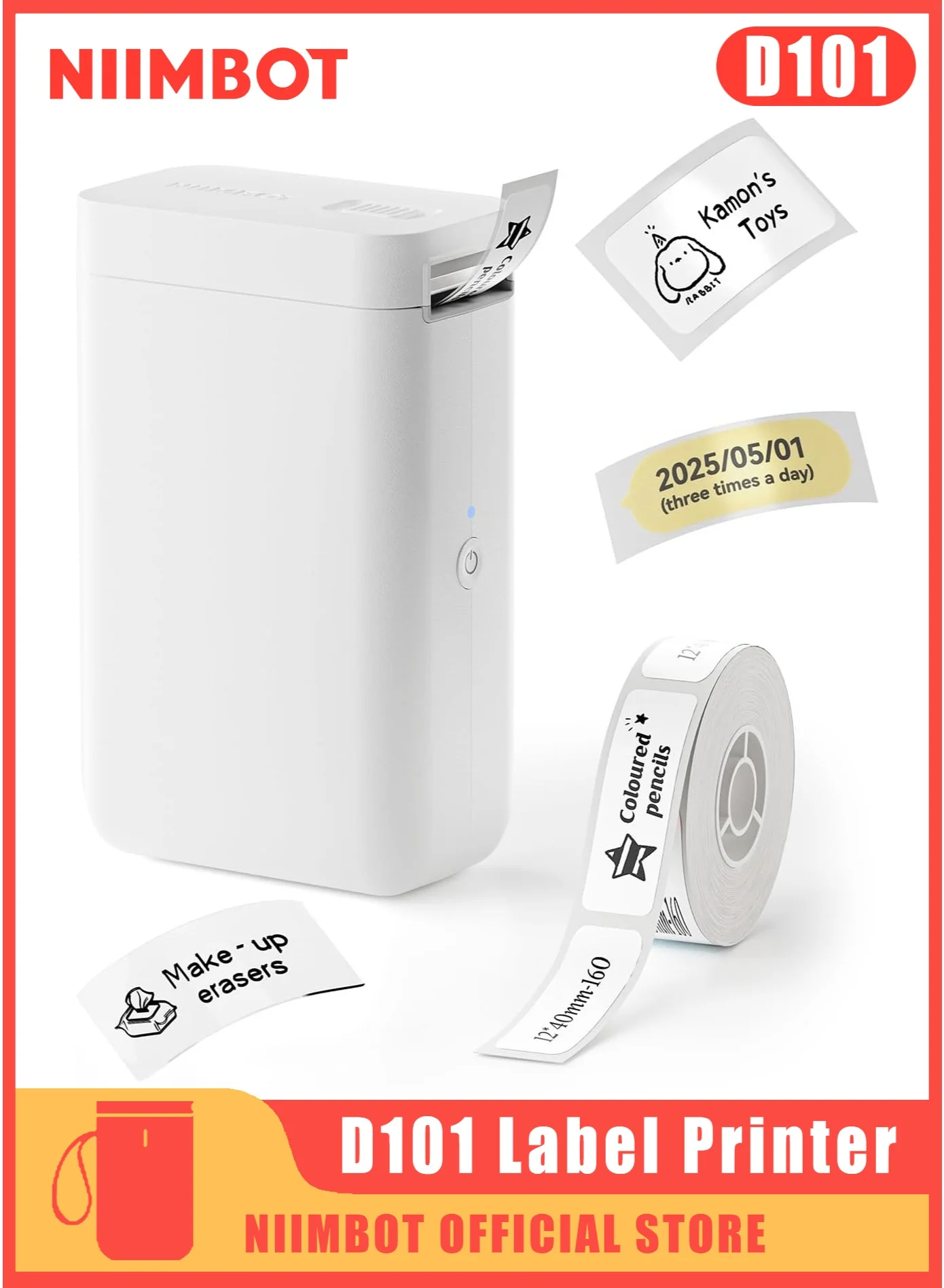 Portable Thermal Label Maker Machine Wireless Bluetooth Inkless Printer for Home and Office Organization (White, 12x40mm) 0um2l