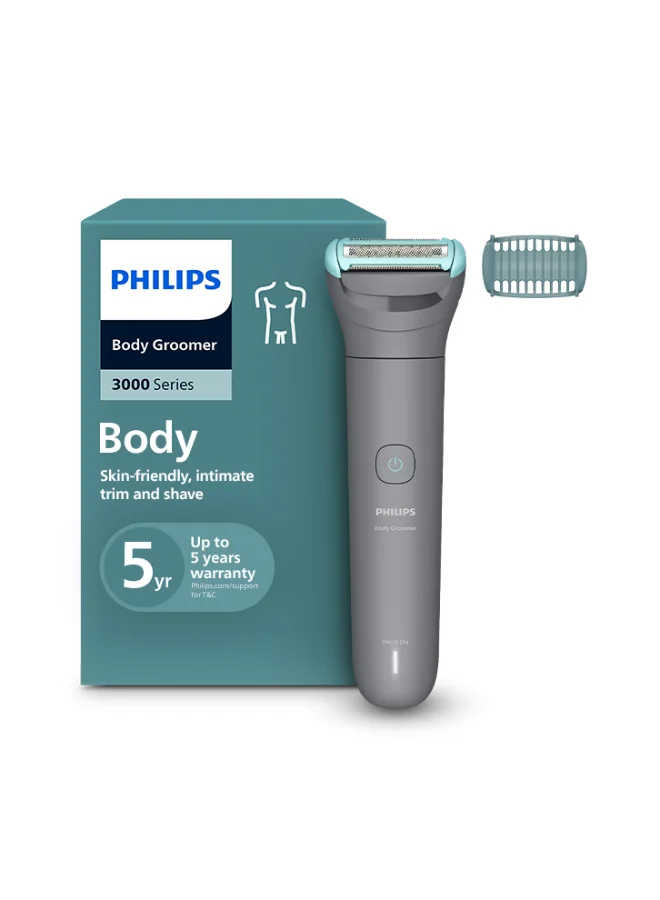Professional Body Groomer for Men, Waterproof Electric Trimmer with 2 mm Comb Attachment, Cordless Grooming Tool (Grey) 7ia26