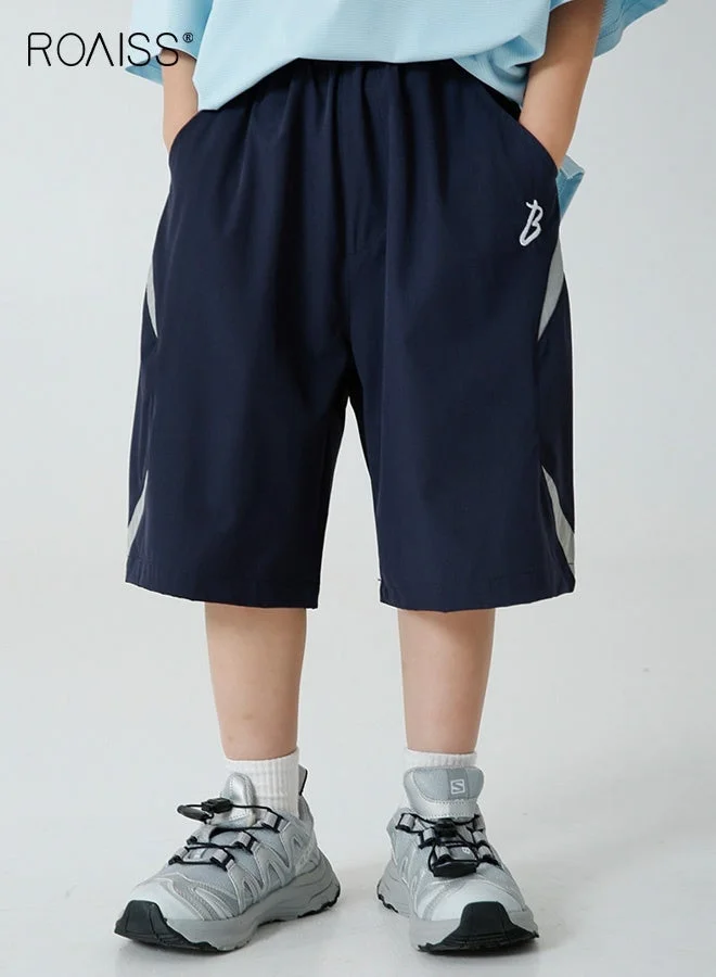 Roaiss Boys Summer Sport Shorts Moisture-Wicking Quick-Dry Elastic Waist Casual Athletic Pants for Outdoor Activities (Black, 140 cm) gqi54