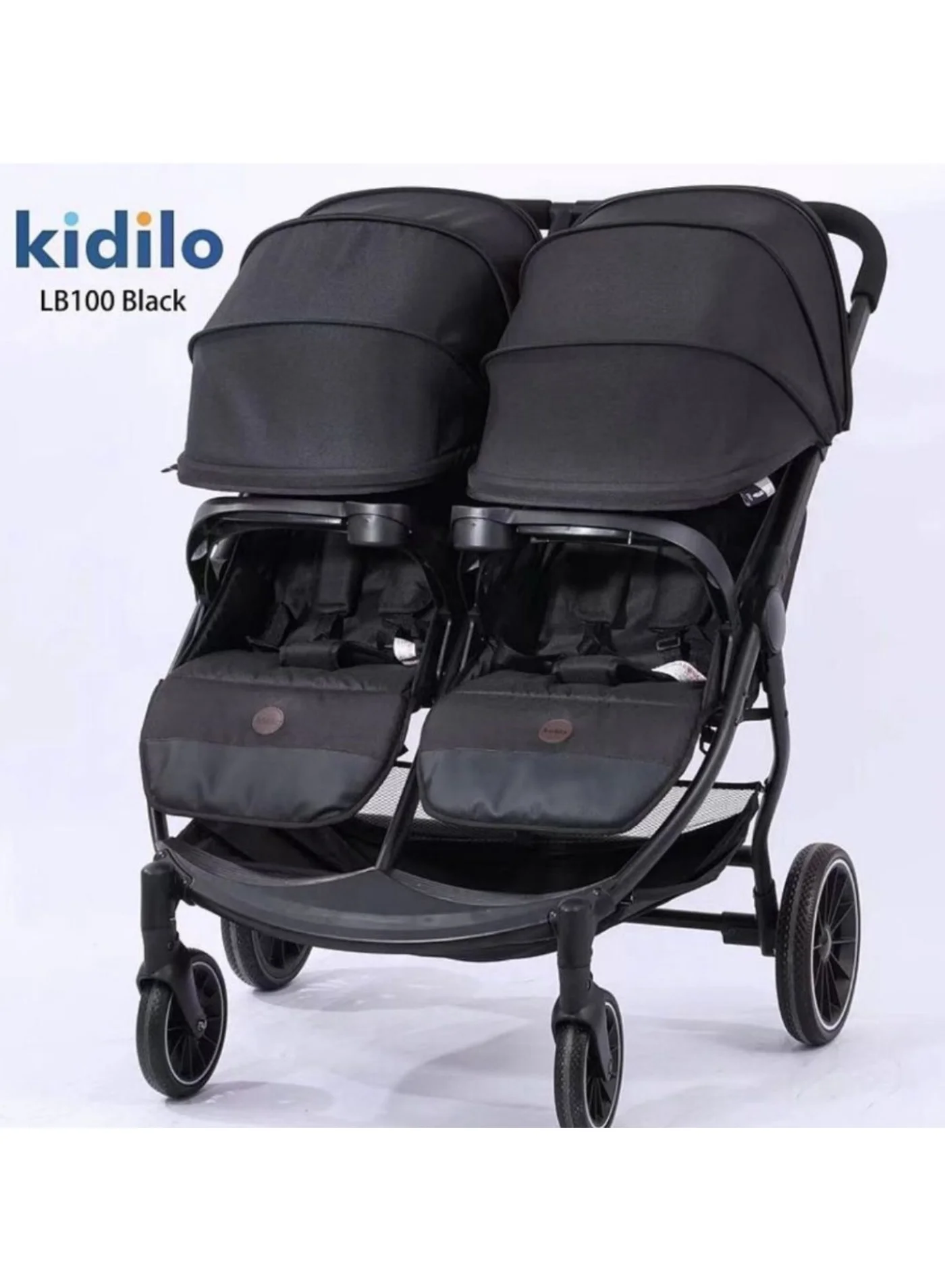 Kidilo Double Baby Stroller Foldable Lightweight Travel Pram with Adjustable Canopy and Reclining Seats for Twins or Siblings (Black) t35vy