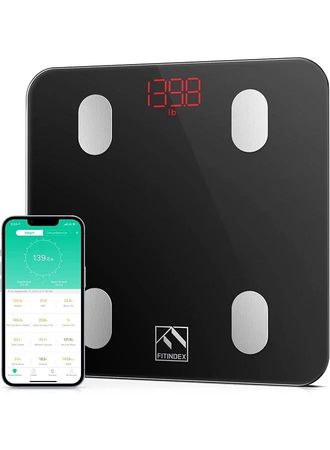 Smart Body Composition Scale Digital Bathroom Weight Monitor with Bluetooth App Connectivity (Black) ic8uc