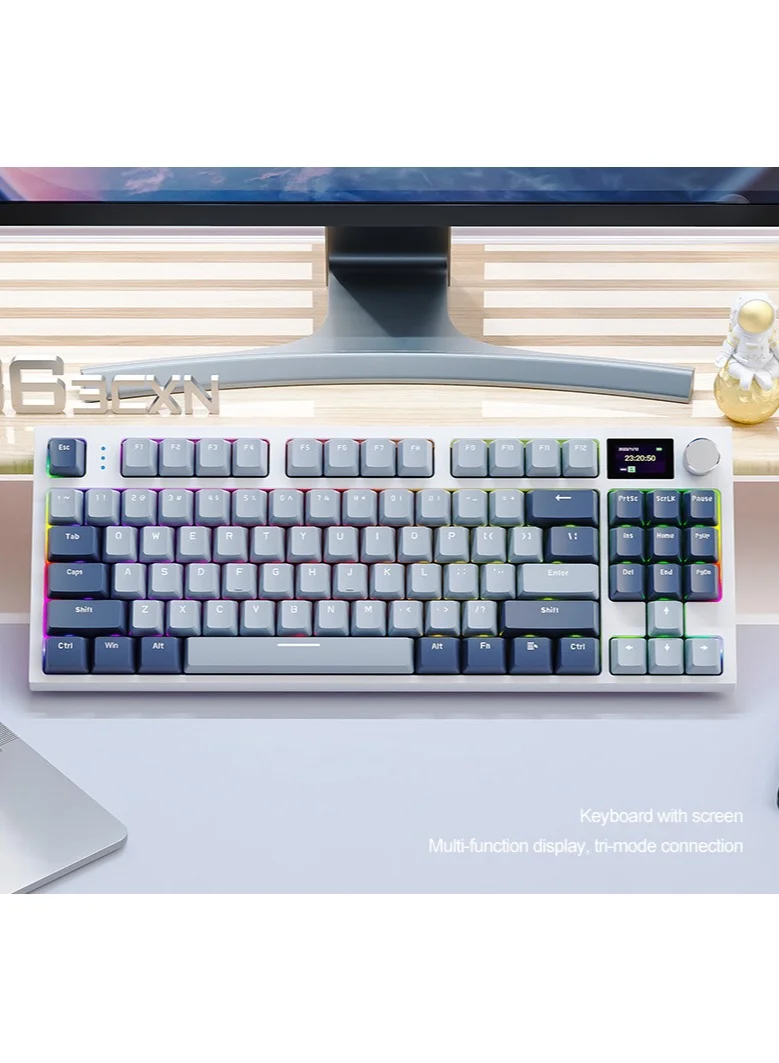 Attack Shark K86 Wireless Mechanical Gaming Keyboard Gasket Mount with Smart TFT Display and Metal Volume Knob (Lavender Blue, 87-Key) gj3fj
