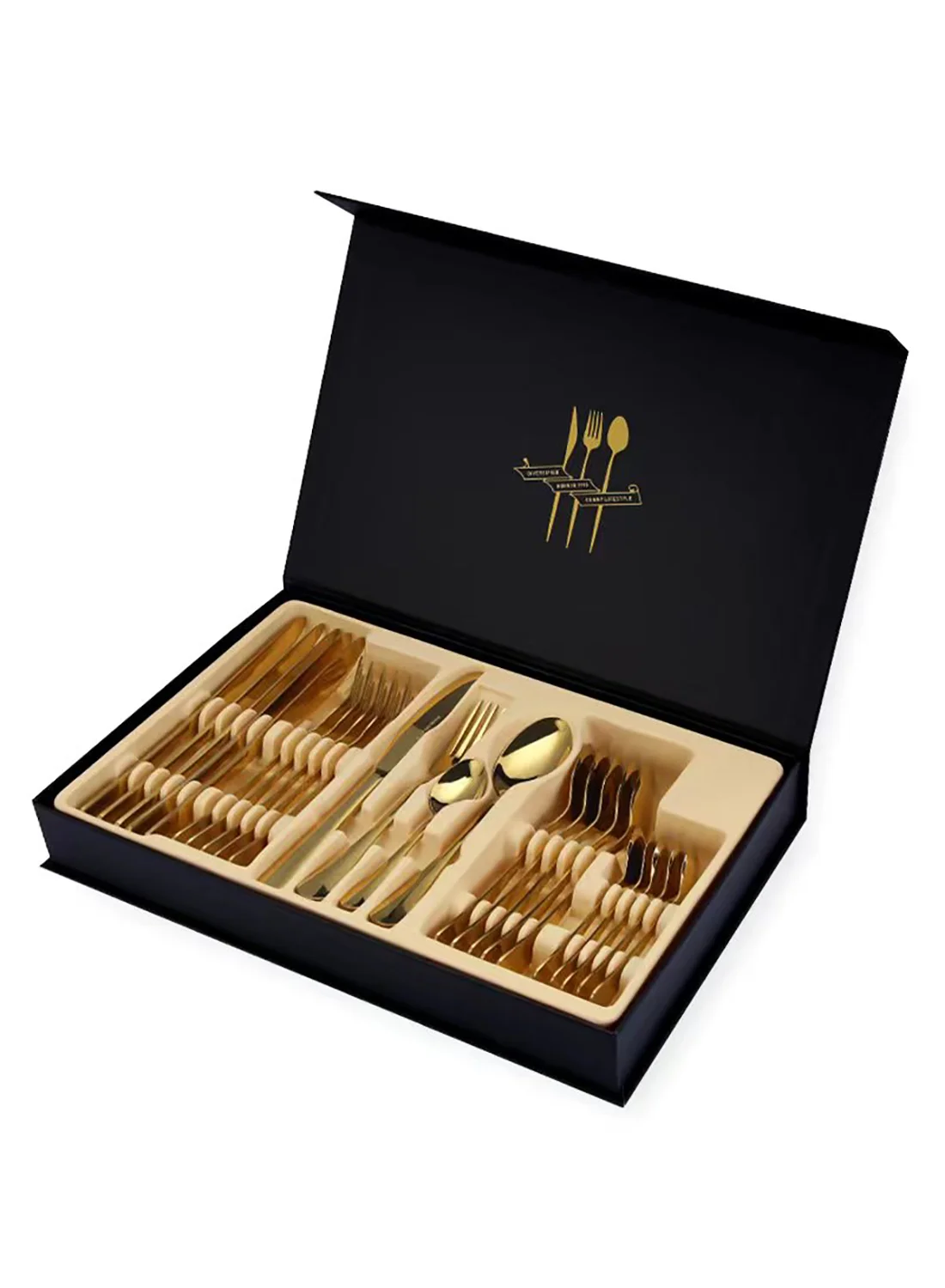 Sunhome 24-Piece Stainless Steel Cutlery Set Premium Western Tableware for Home and Dining (Gold, 24-Piece) tho2r