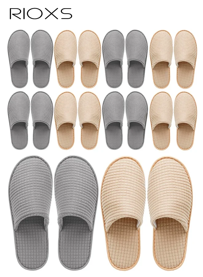 RIOXS Unisex Indoor Slippers Non-Slip Guest House Slides (10 Pairs, Grey and Beige) w30mb