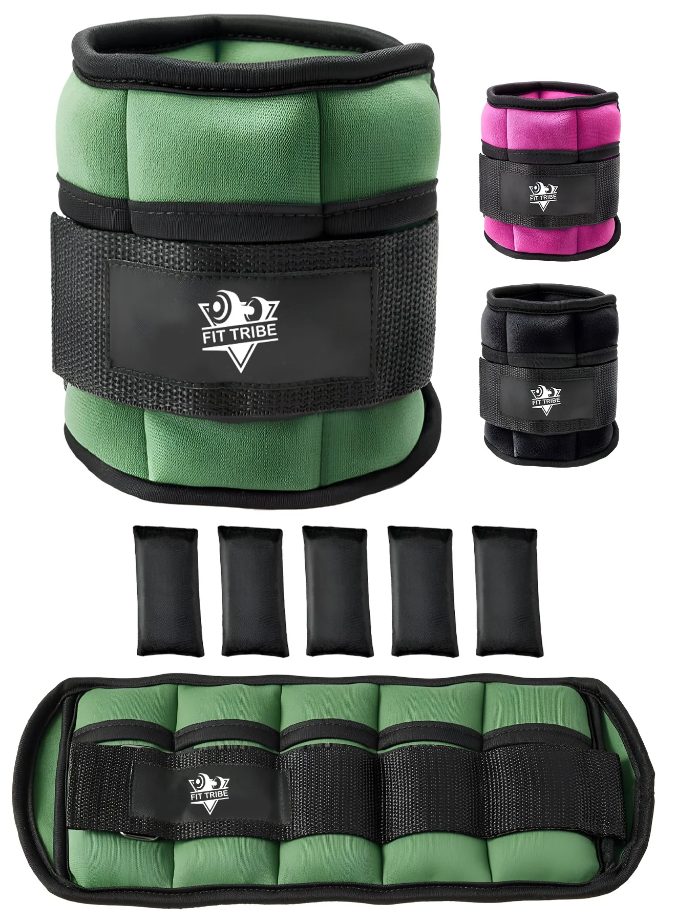 FIT TRIBE Adjustable Ankle Weights Set for Strength Training and Fitness (Olive, 0.45-2.27 kg) 2pd1n