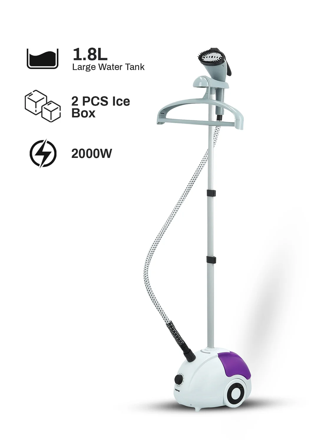 Geepas Vertical Garment Steamer 2000W High-Efficiency Fabric Care (White/Violet, 1.8 L) pjlyv