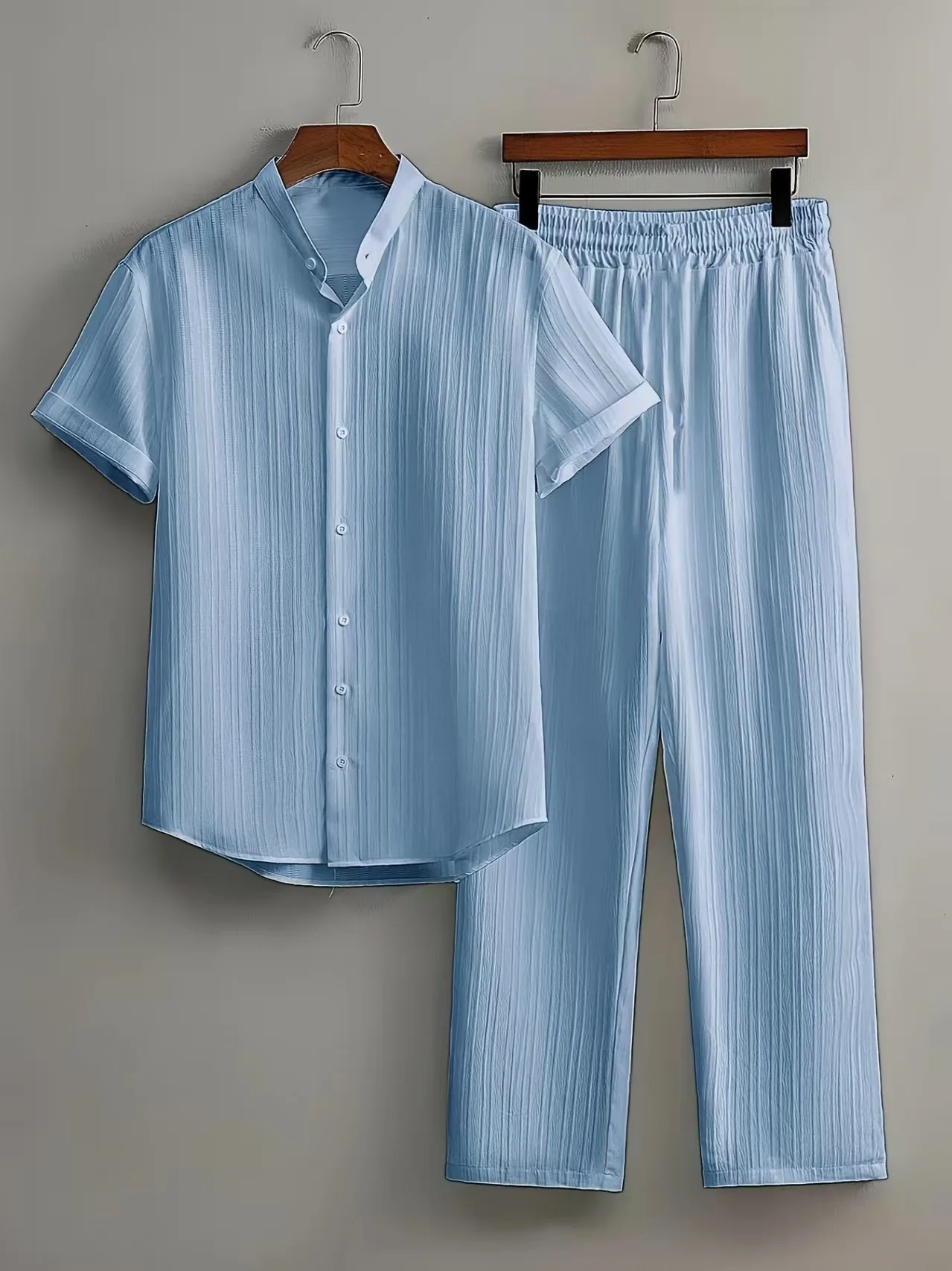 YILIN Men's Casual Beachwear Two-Piece Set Bamboo Fiber Wrinkled Short-Sleeved Shirt and Shorts (Multi-Color, L) kxfw3