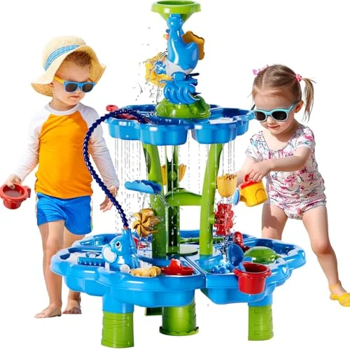 WATUDOU 3-in-1 Flower Sensory Water Table with Pump Outdoor Summer Play Activity Station for Toddlers and Kids (Multicolor, 60 cm) 4sf4x