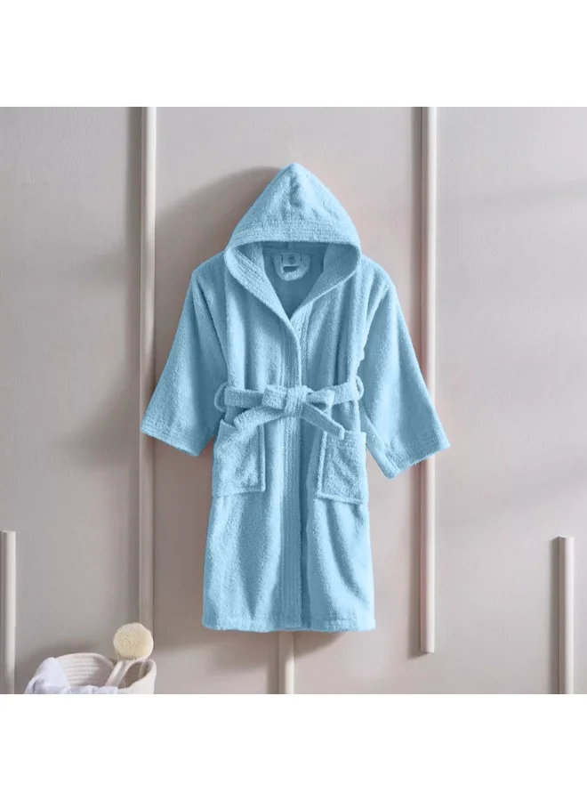 BYFT Premium Kids Hooded Bathrobe Terry Cotton Soft Absorbent Robe for Boys and Girls (Light Blue, 8 Years) atf7b
