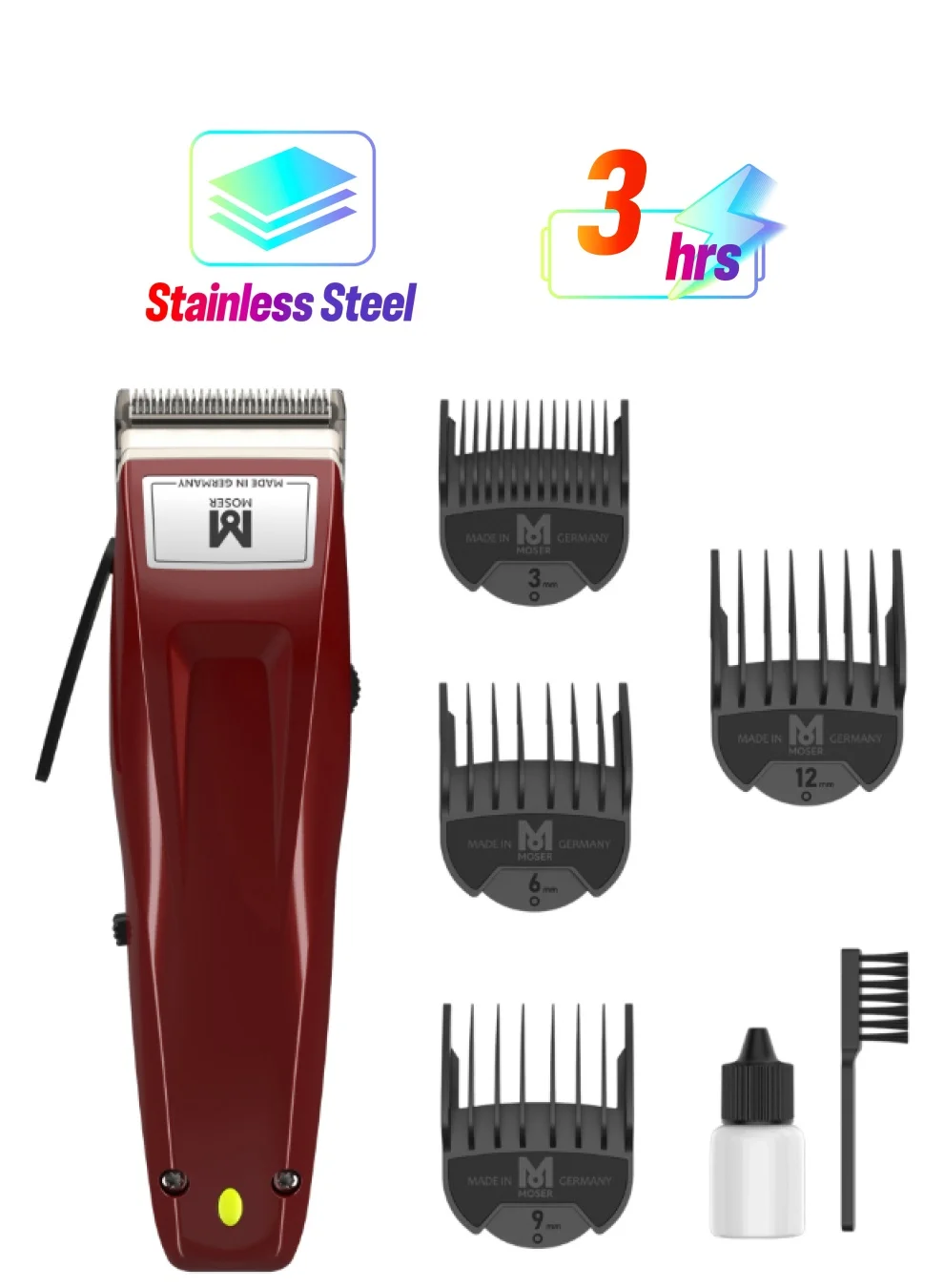 Professional Cordless Hair Clipper for Men, Premium Stainless Steel Blade, Adjustable Cutting Length (Burgundy, 1 Piece) 4irgo