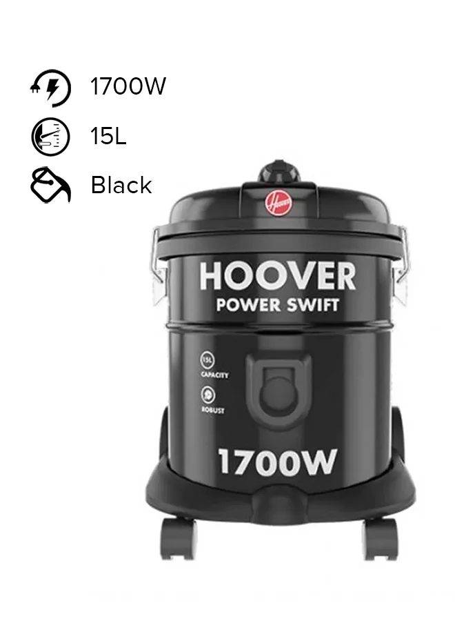 Premium Drum Vacuum Cleaner 1700W High-Power Suction with Blower Function for Home and Office (Black, 15 L) arkqg