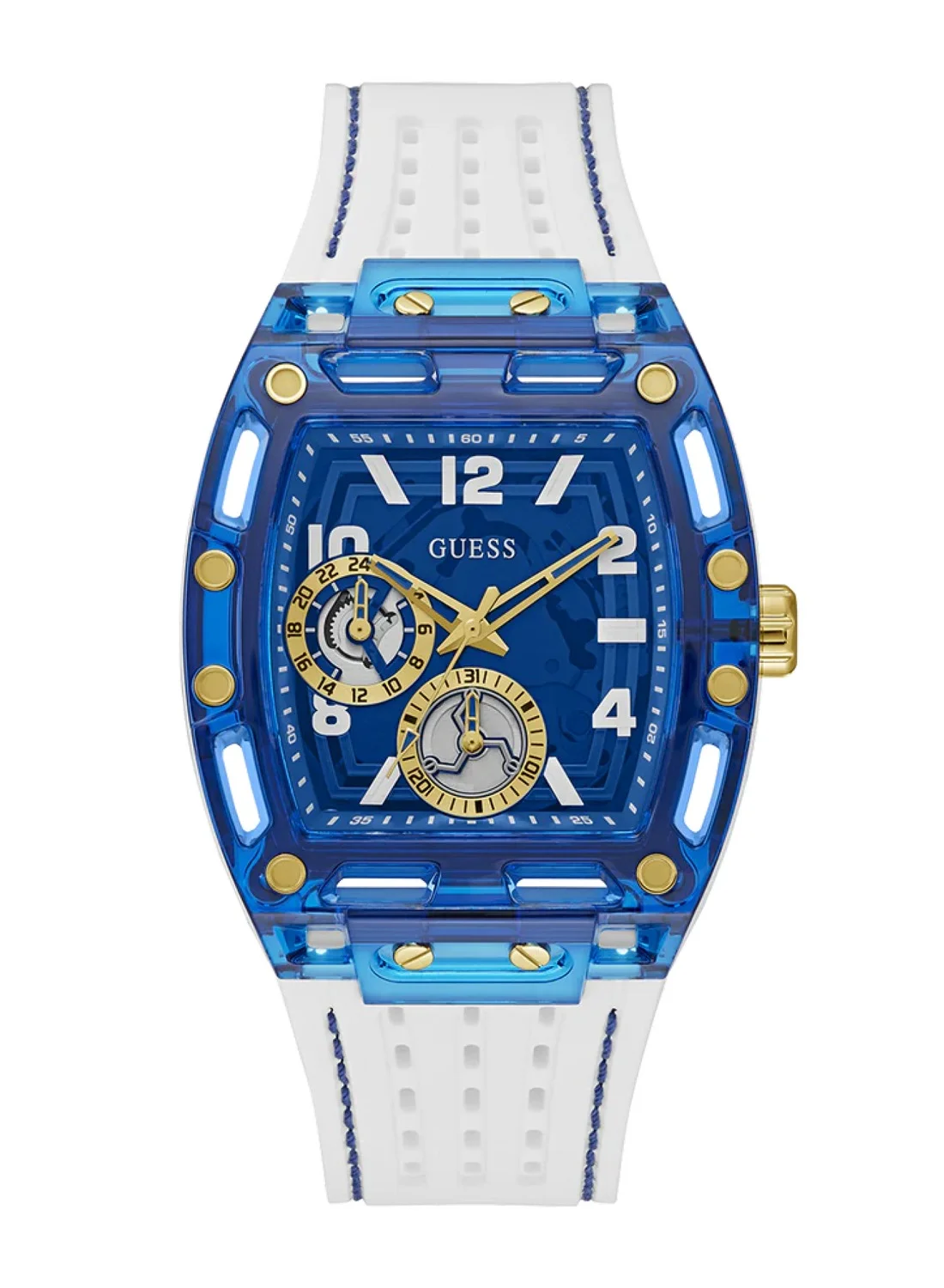 Premium Multi-Function Chronograph Watch for Men Silicone Band (White/Blue, 42mm) exkhn