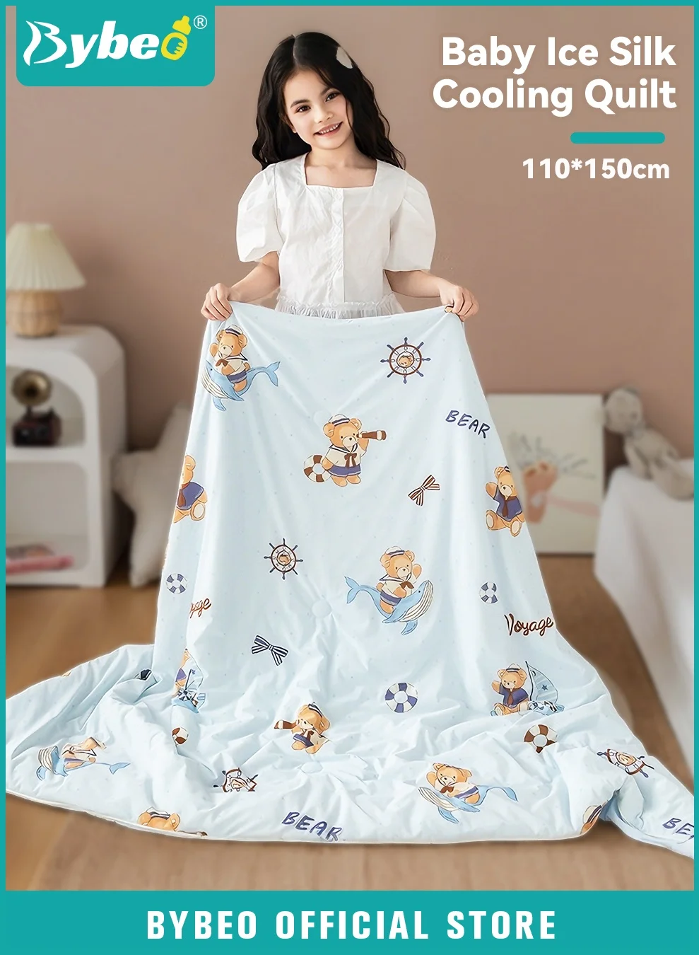 Bybeo Lightweight Cooling Silk Baby Quilt Premium Soft Toddler Blanket for Crib and Bed (100 cm x 120 cm) ng8nu