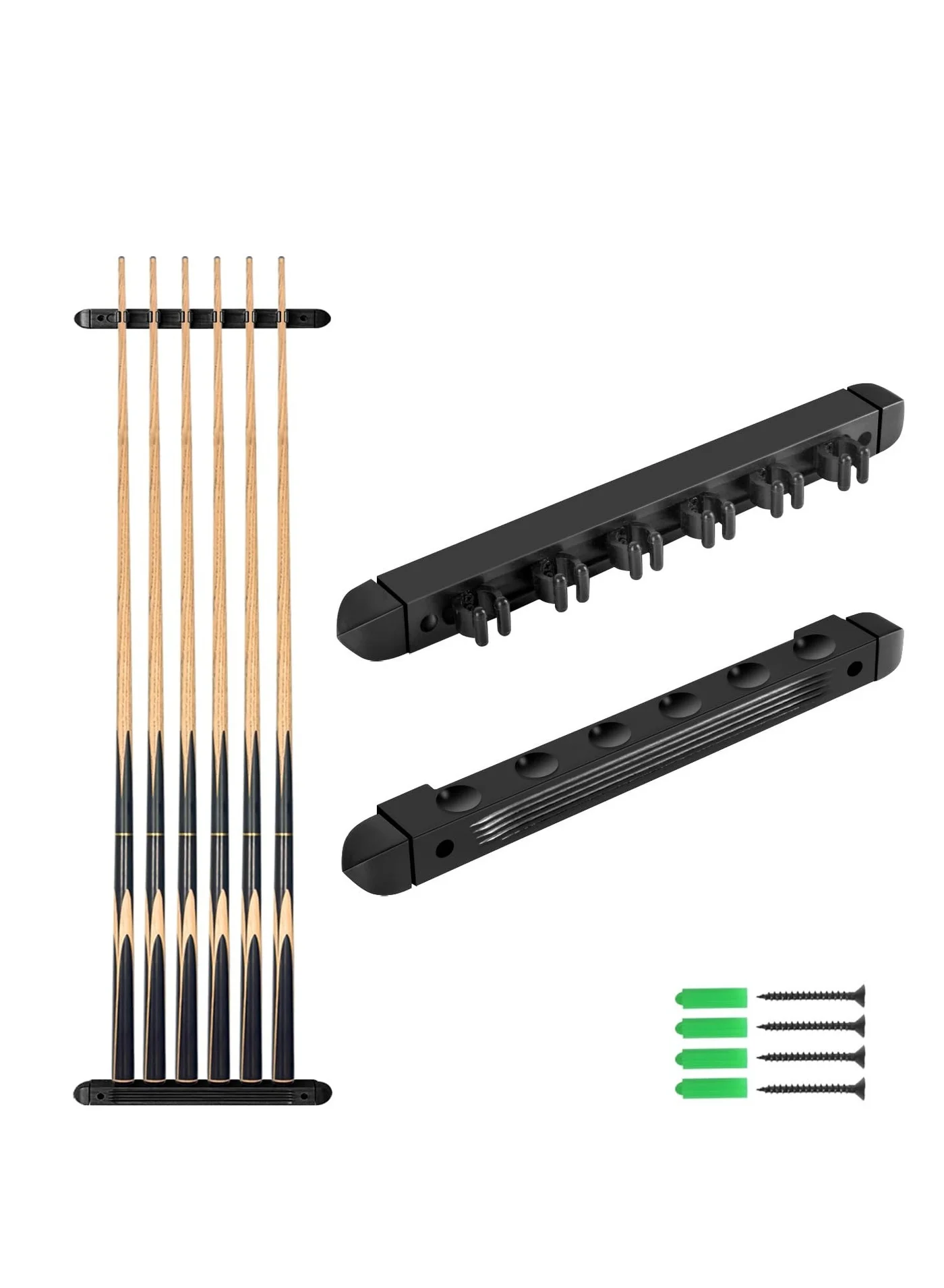 SYOSI Wall Mounted Pool Cue Rack, Wooden Billiard Stick Holder for 6 Cues (Black, 1 Pack) qeorp