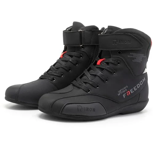 RIDEIRON Motorcycle Riding Boots Protective Street Motocross Shoes with Anti-Slip Sole and Side Zipper for Men (Black, 42 EU) tfqio
