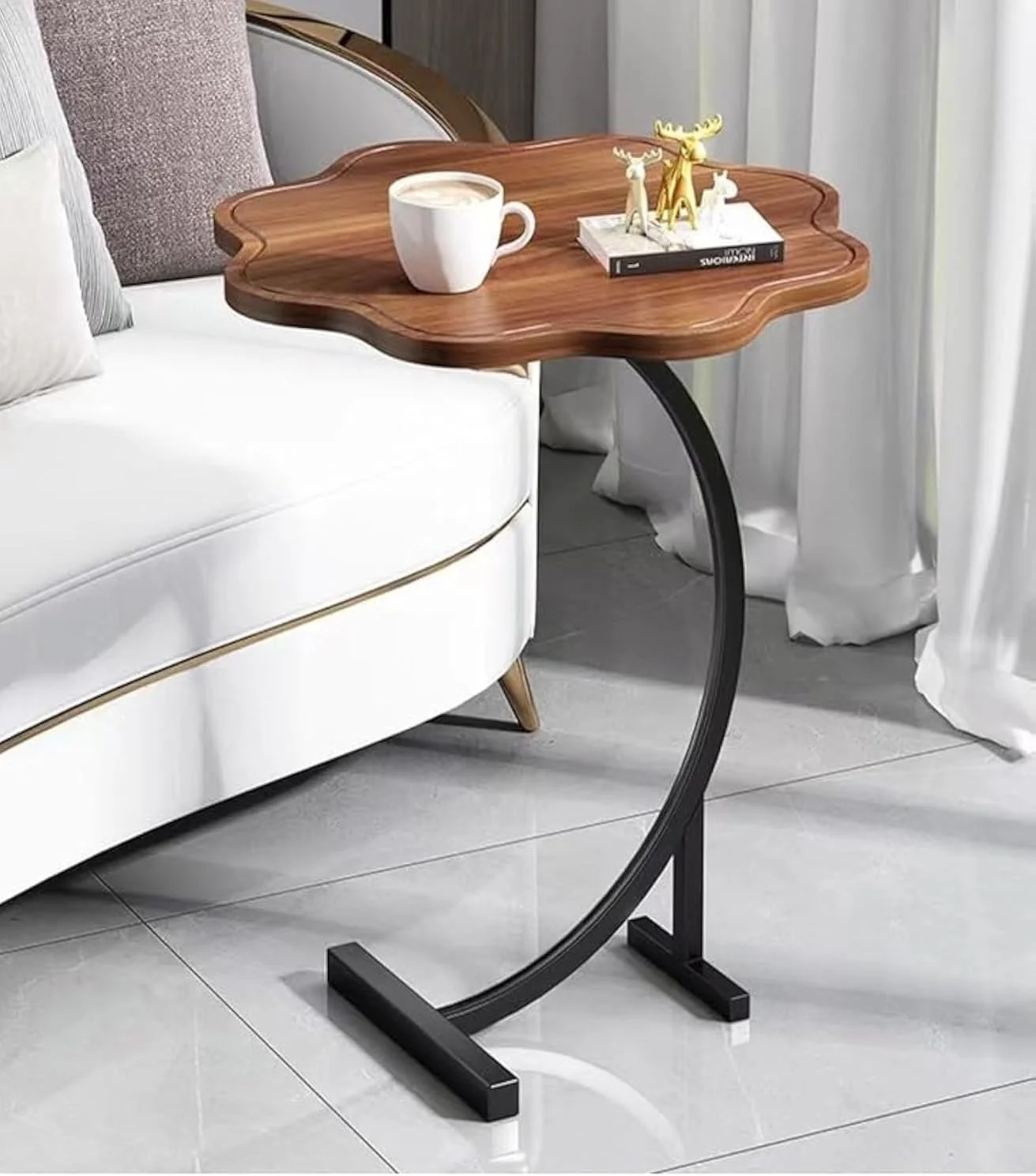 Harmony Home C-Shaped Side Table Premium Metal Sofa Bed End Table for Living Room and Bedroom (45cm x 30cm x 60cm) bqoo4