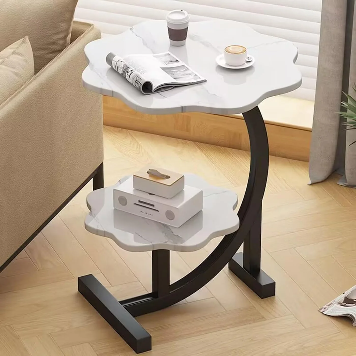 Harmony Home Nordic Modern Flower Shape Coffee Table (White, 80 cm) dh4fx