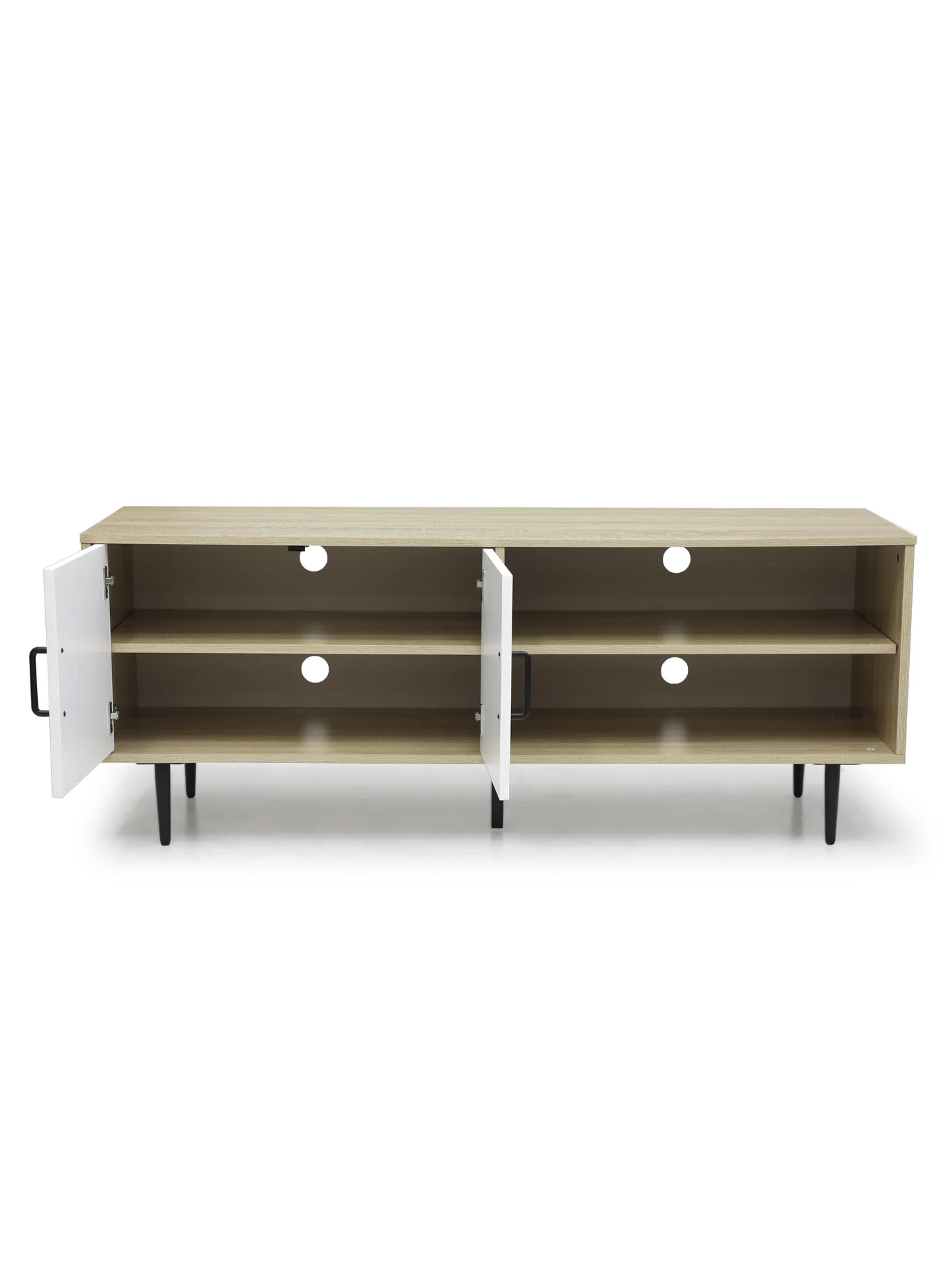 Premium Wooden TV Stand with Storage Cabinet and Metal Legs for 55-65 Inch TVs (White, 140 cm) x8929