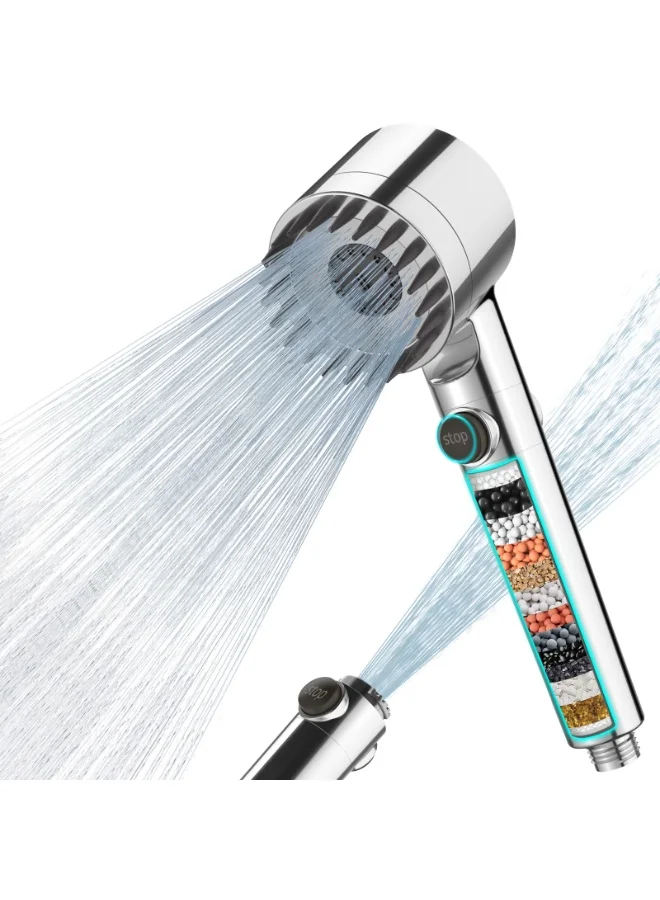 Premium Hard Water Filter Shower Head with 15-Stage Filtration and 1.5m Hose (Polished, Handheld) dj6qr