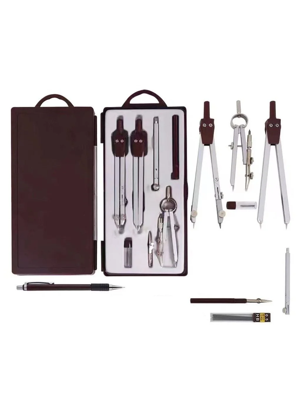 KASTWAVE Geometry Drawing Kit 16-Piece Precision Metal Compass Set for Architects Engineers and Students (16 Pieces) pjdty