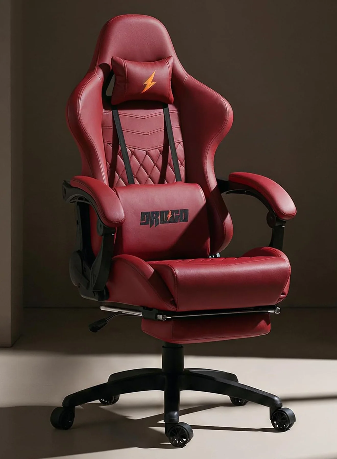 DROGO Ergonomic Gaming Chair with USB Massager Lumbar Pillow and Footrest (Maroon, Adjustable Seat) fskzg