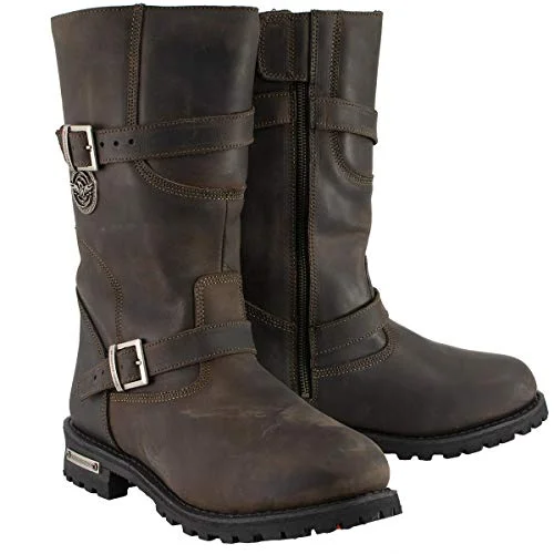 Premium Distressed Leather Motorcycle Engineer Boots for Men (Brown, Size 10) zcdva