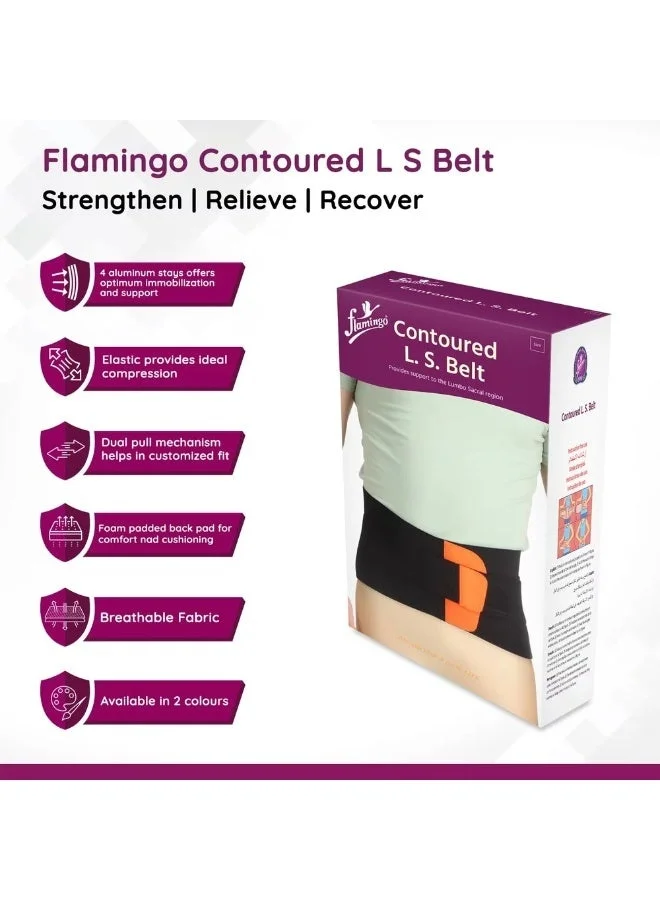 Flamingo Contoured Lumbar Sacral Support Belt, Premium Orthopedic Back Brace for Lower Spine Stability (XL) 9hb2o