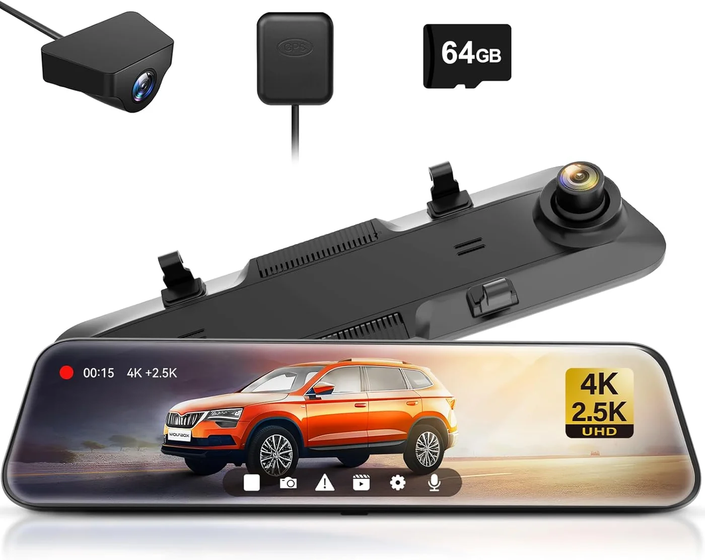 Premium Rear View Mirror Dash Cam 4K Front and 2.5K Rear Dual Lens Recording System for Vehicles abj64