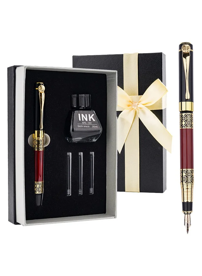 BiuTFon Luxury Fountain Pen Set, Premium Metal Calligraphy Writing Instrument with 30ml Ink and Cartridges (Black, 0.5mm) lbtp3