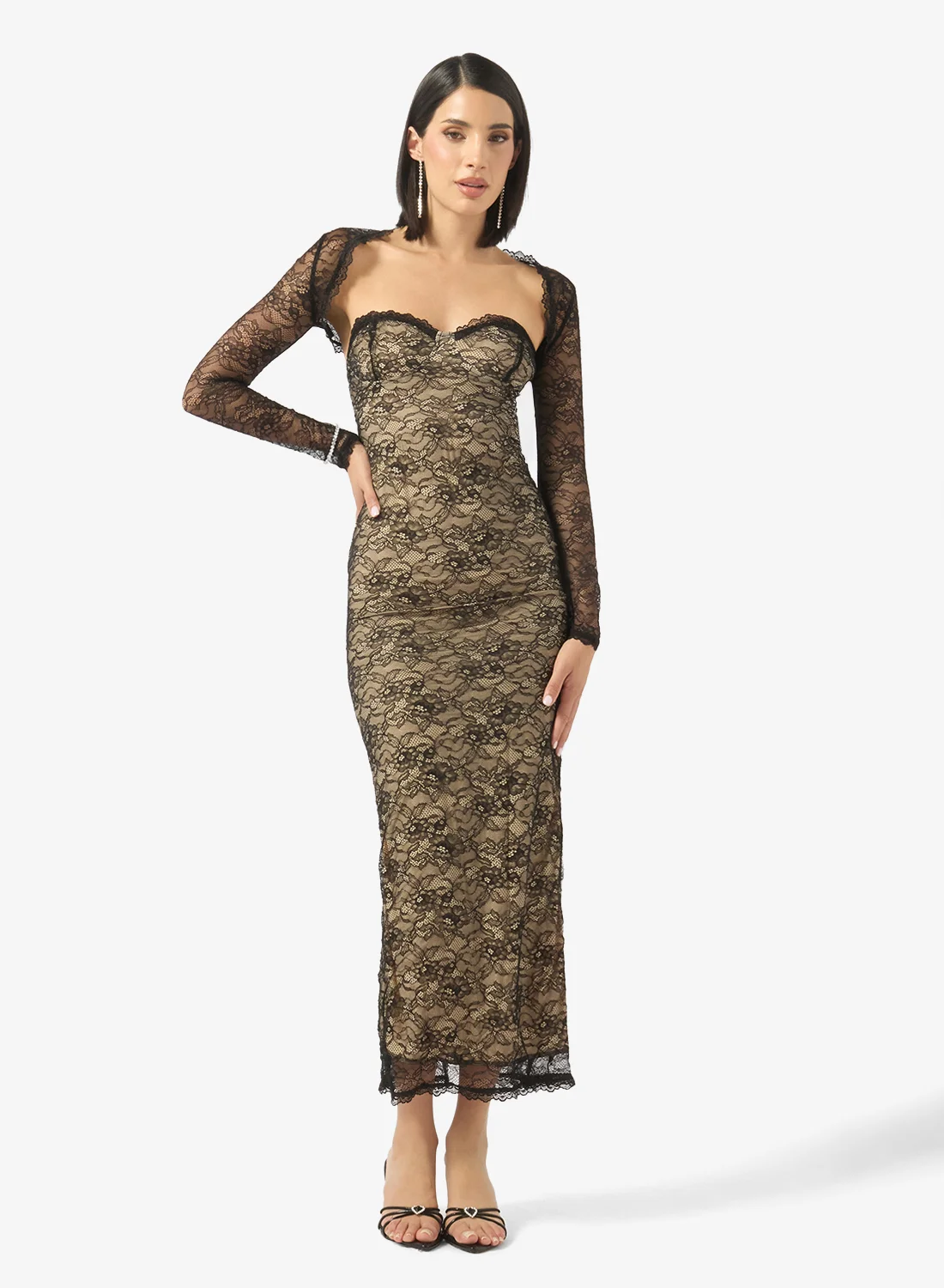 Ginger Sweetheart Neckline Lace Bodycon Dress Elegant Evening Cocktail Wear for Women (Size M) ctqib