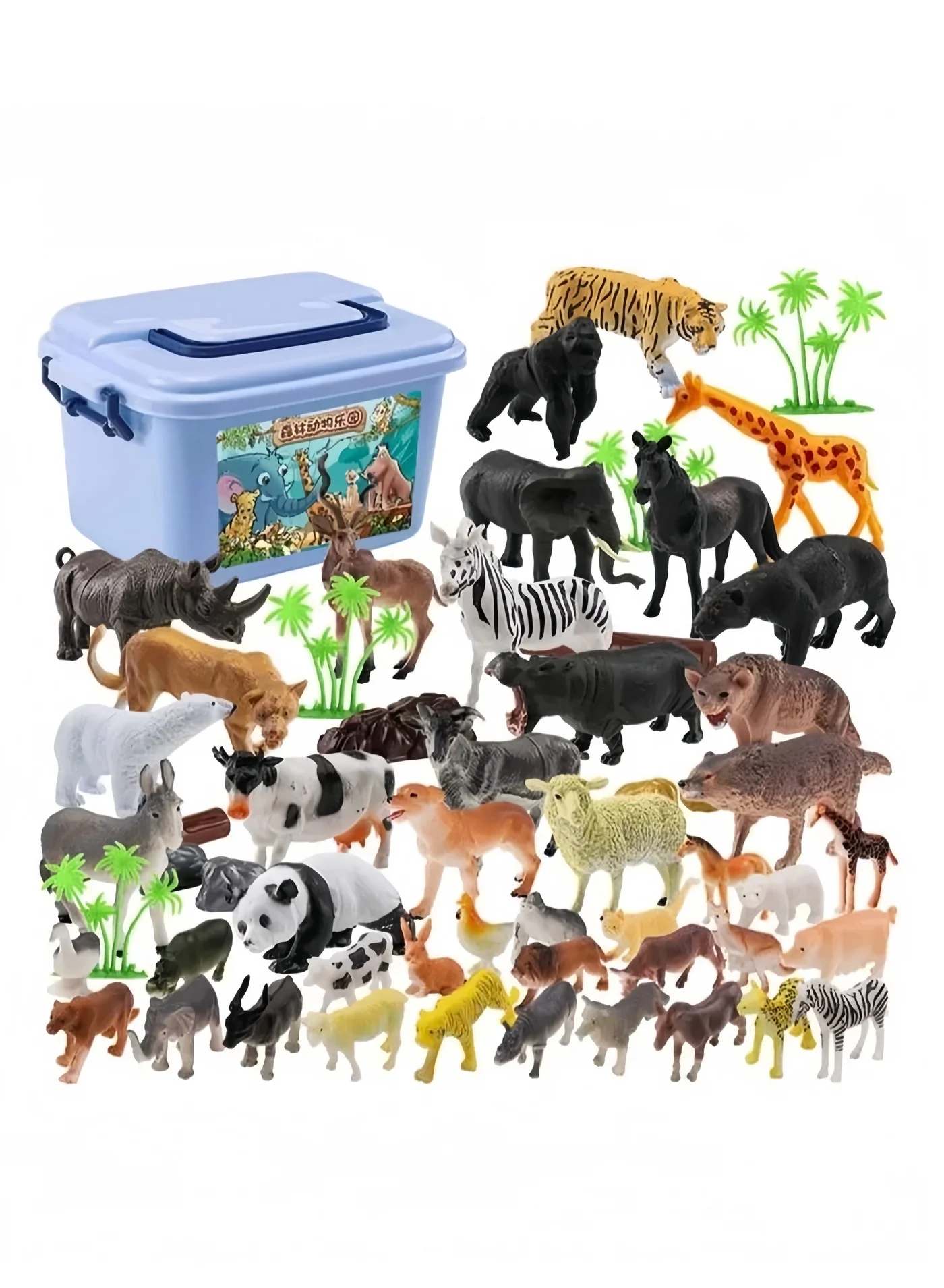 Lee Yon Mini Toy Animal Figures Set (51-Piece) Plastic Wild Safari Zoo Creatures for Kids Educational Play v1vgo