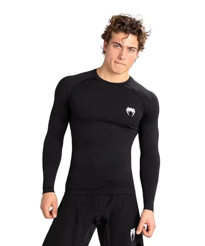 Premium Long Sleeve Compression Rashguard for Men (Black and White, Medium) rgm6x