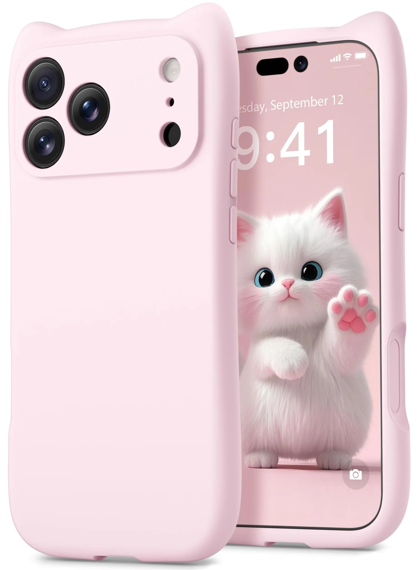 GolbinBox Magnetic Liquid Silicone Case for 6.9-inch Smartphone, Shockproof Protective Cover with Cat Ear Design (Pastel Pink, 6.9-inch) y9nzz