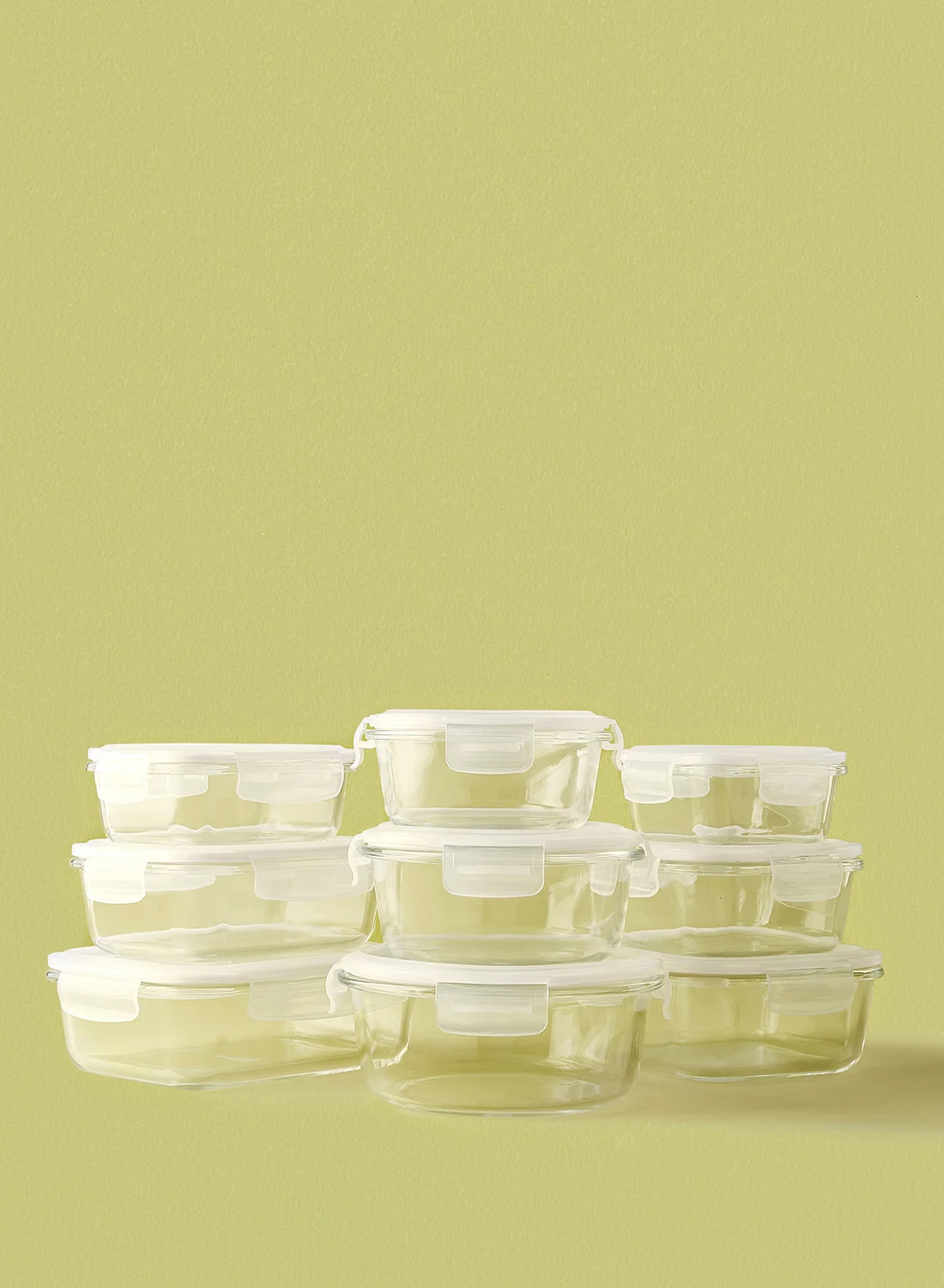 Noon East Borosilicate Glass Food Container Set Airtight Leak-Proof Storage Boxes (White, 9-Piece) 9b9xv