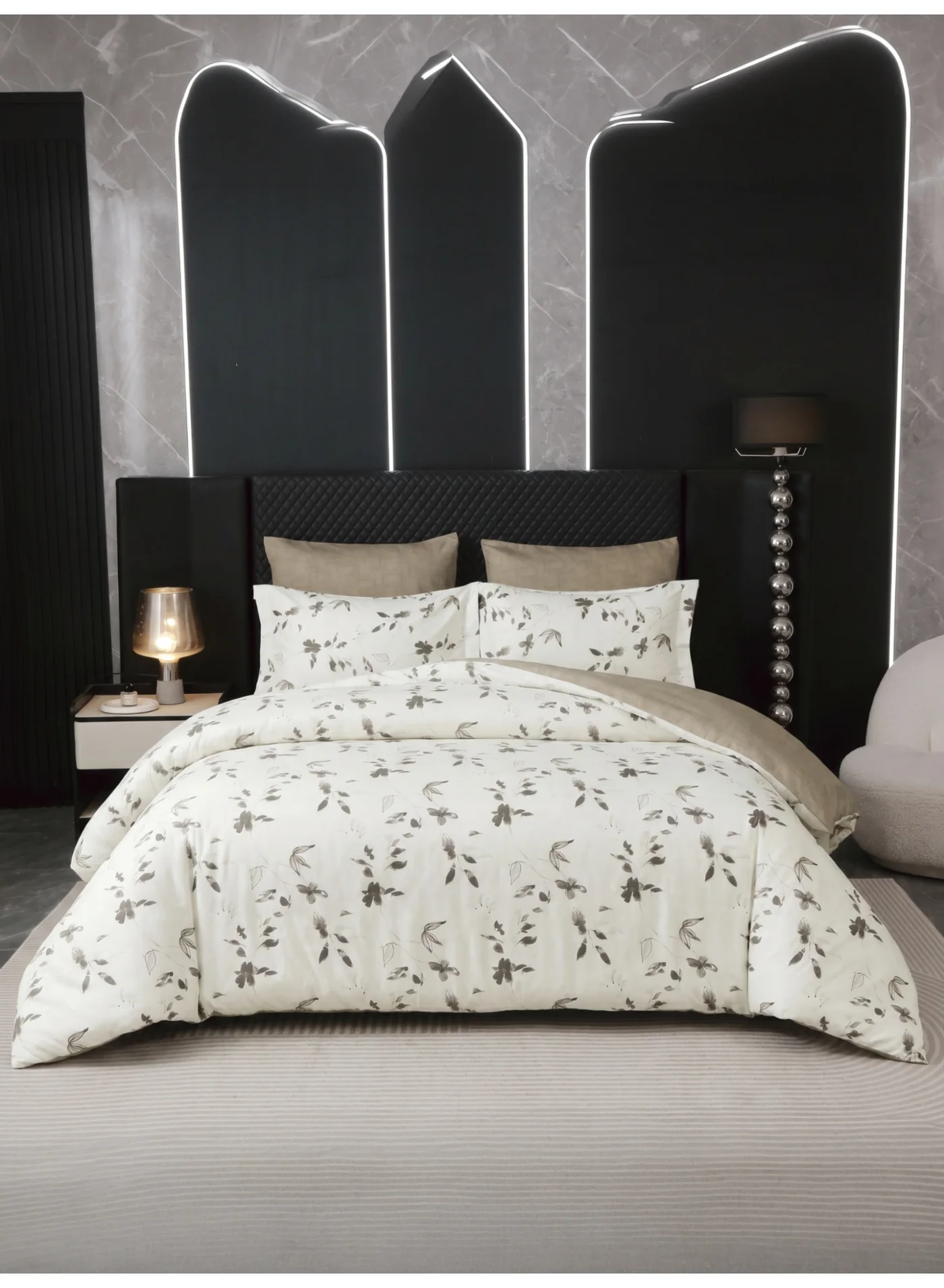 Donetella Printed Duvet Set 6-Piece Bedding Collection (Floral, Queen Size 180x200 cm) jr0br
