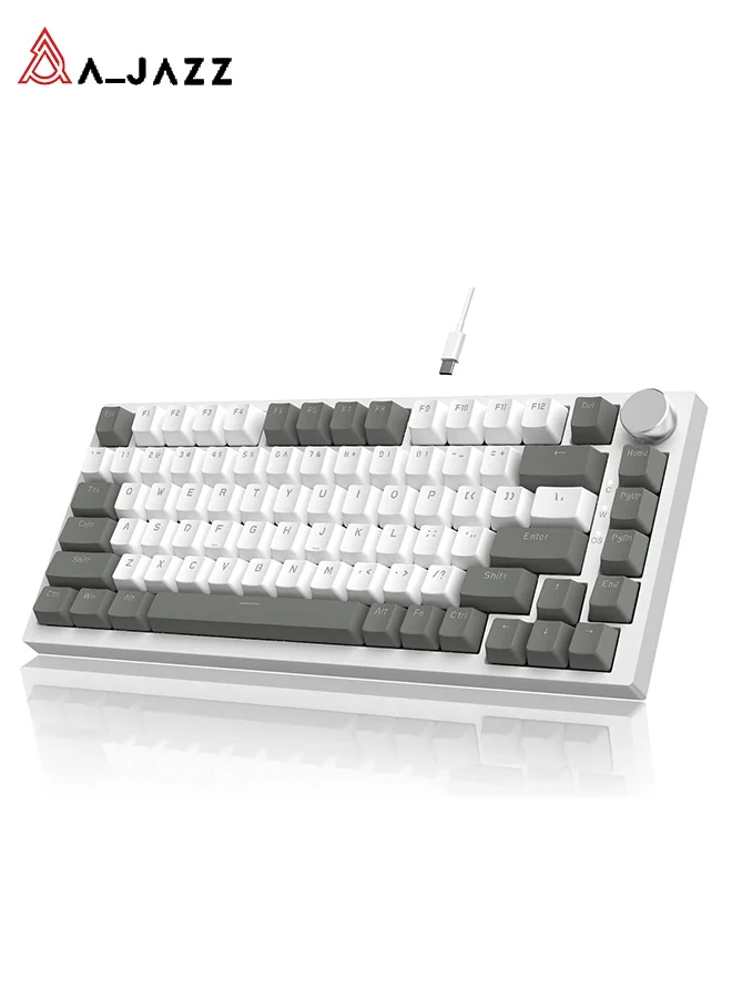 A-jazz AK820 Mechanical Gaming Keyboard 75% Layout Wired Hot-Swappable with Volume Dial (Grey and White) 8zqtq