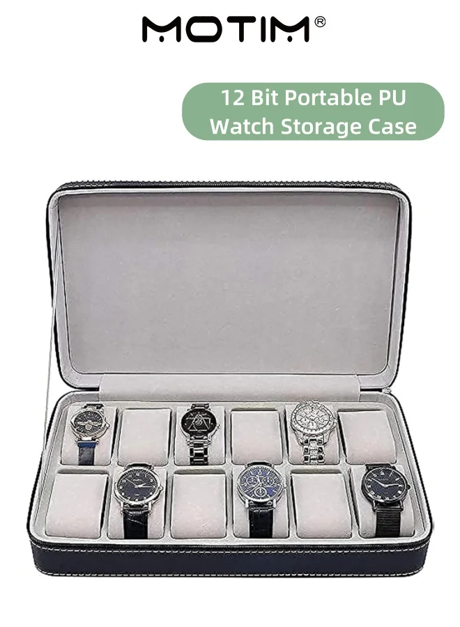 Motim Portable Watch Storage Case (12-Slot, Premium PU Leather, Soft Felt Interior) for Luxury Watches and Jewelry esvho